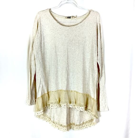 True Grit Tops - True Grit Oatmeal Beige Hi-Low Long Sleeve Slouchy Top Cotton Womens Large